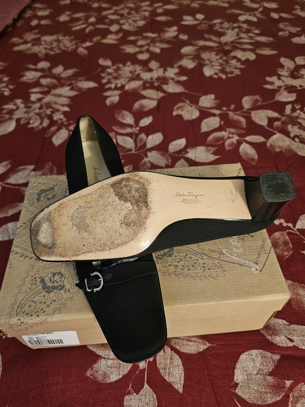 Salvatore Ferragamo Black Canvas Square-Toe Pumps - Picture 6 of 6
